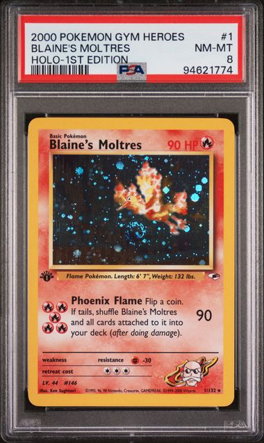 Pokemon 2000 1st Edition Gym Heroes Blaine's Moltres Holo 1/132 PSA 8 (*SWIRL*)
