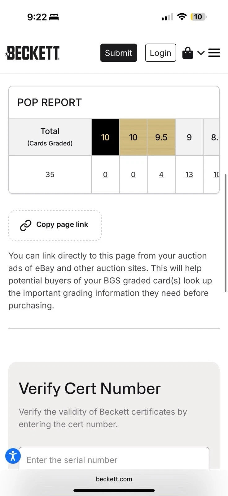 Umbreon 22/95 Call of Legends Holo BGS 9.5 (POP 4) MORE RARE THAN PSA 10